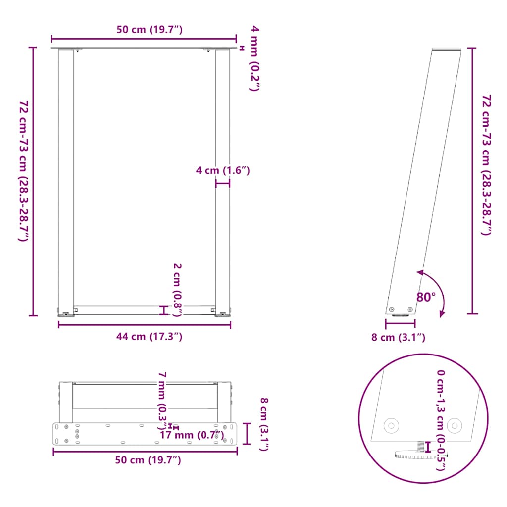 Gambe Tavolo Pranzo a U 2 pz 50x(72-73) cm Acciaio - homemem39