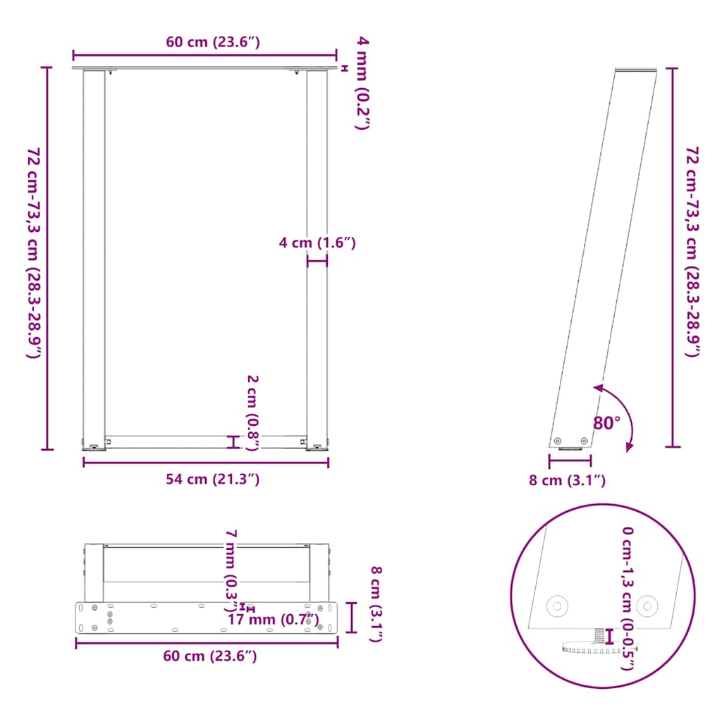 Gambe per tavolo da pranzo a forma di U 2 pz Antracite 60x(72-73) cm Acciaio | homemem39