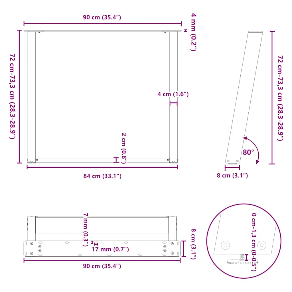 Gambe per tavolo da pranzo a forma di U 2 pz Antracite 90x(72-73) cm Acciaio | homemem39