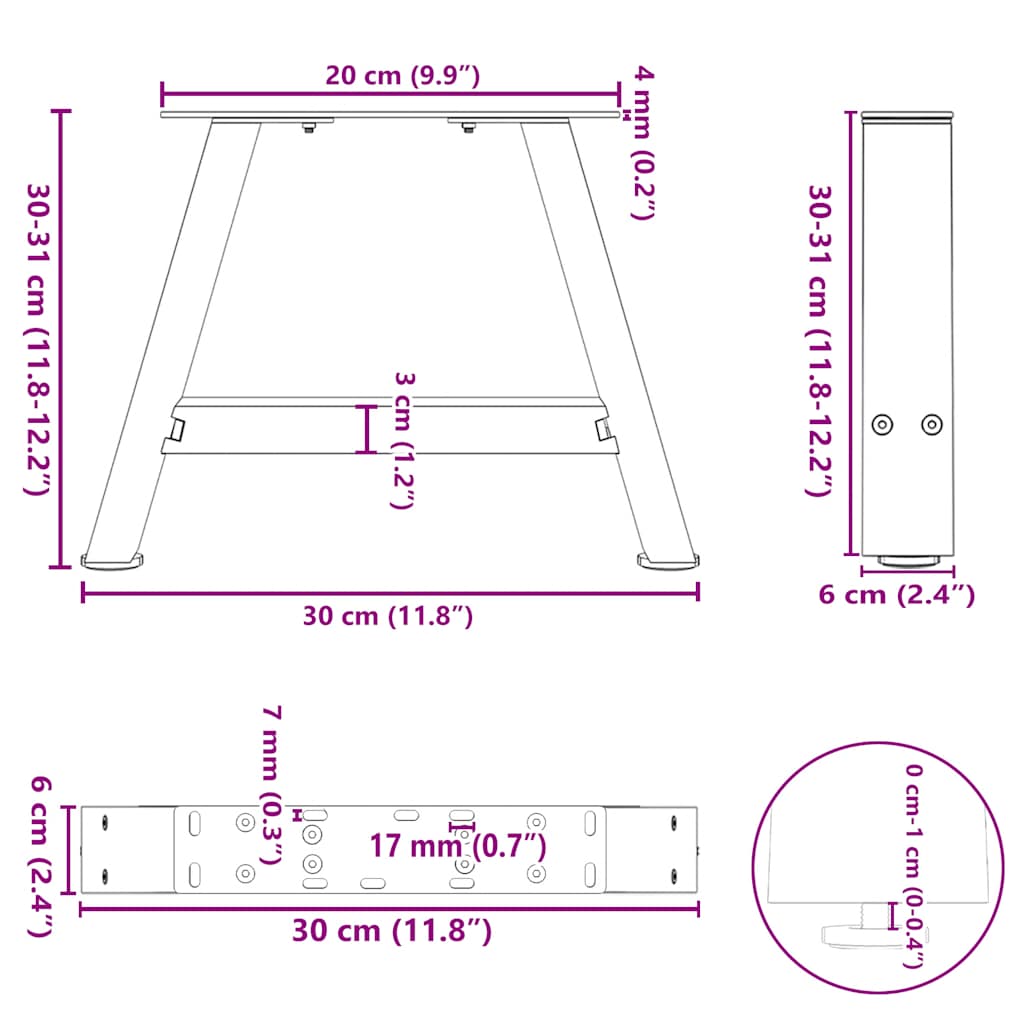 Gambe per Tavolino da Caffè a Forma di A 2 pz Bianche 30x(30-31) cm Acciaio | homemem39