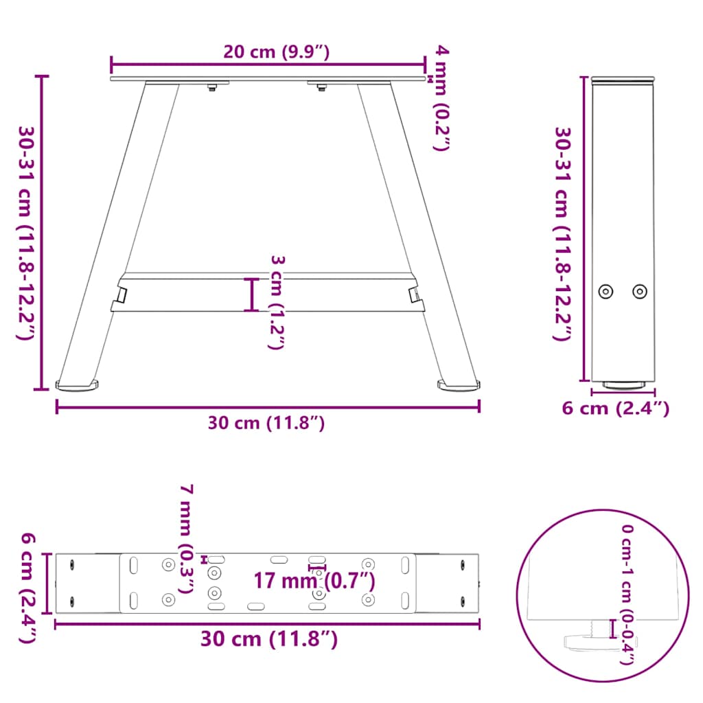 Gambe per Tavolino da Caffè a Forma di A 2 pz Antracite 30x(30-31) cm Acciaio