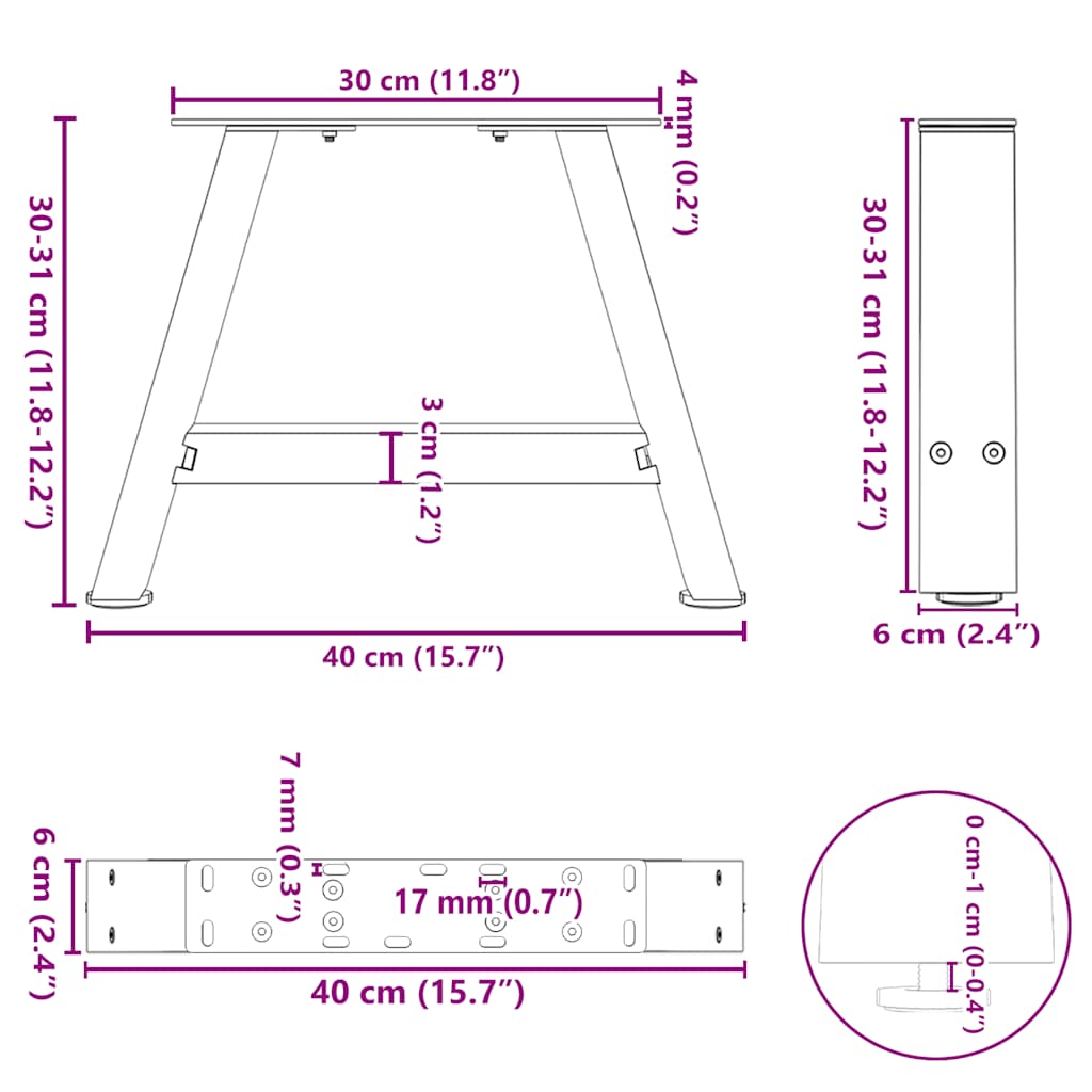 Gambe per Tavolino da Caffè a Forma di A 2 pz Antracite 40x(30-31) cm Acciaio | homemem39