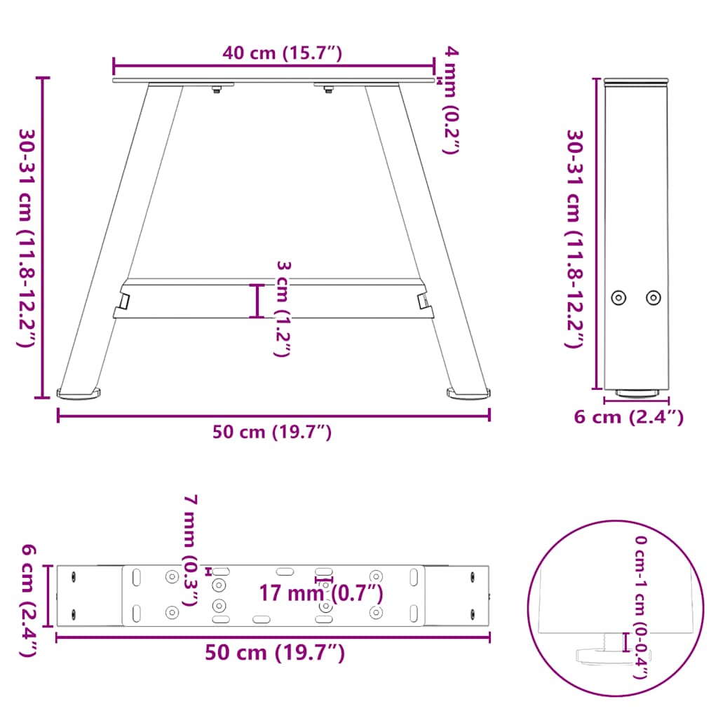 Gambe per Tavolino da Caffè a Forma di A 2 pz Nere 50x(30-31)cm