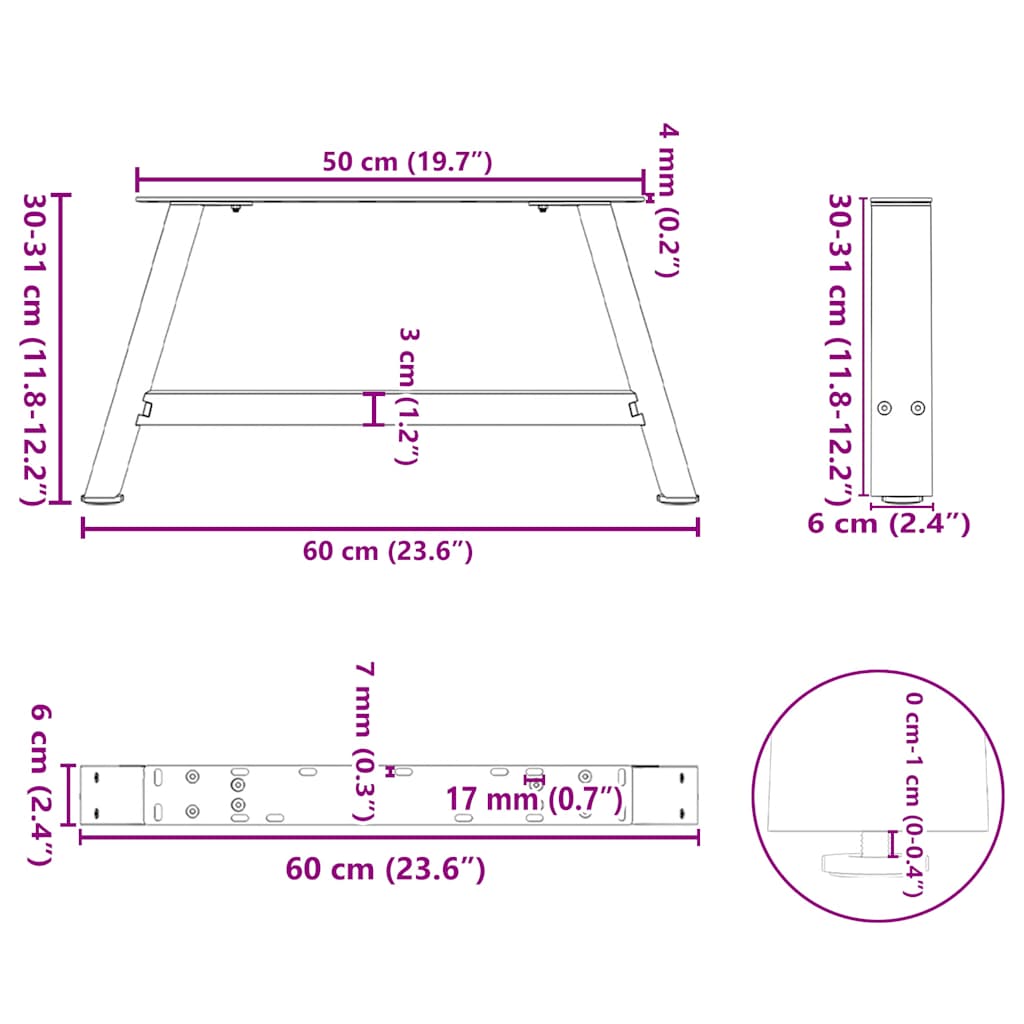 Gambe per Tavolino da Caffè a Forma di A 2 pz 60x(30-31) cm Acciaio | homemem39