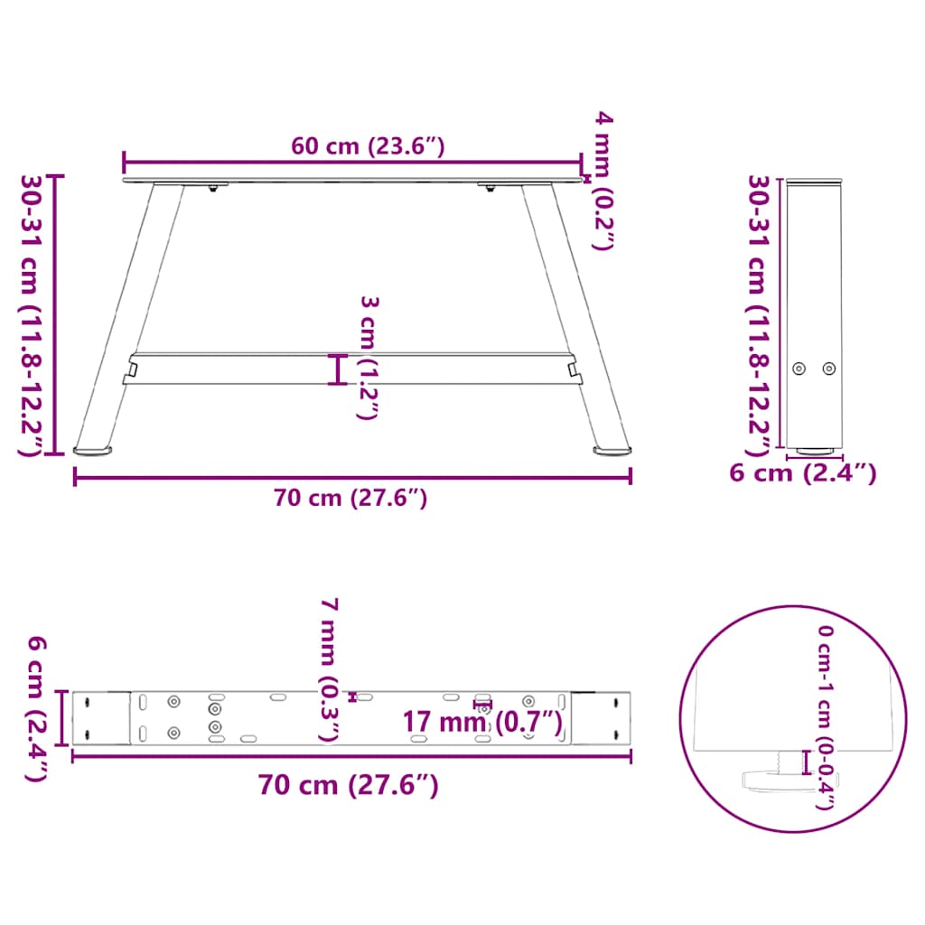 Gambe per Tavolino da Caffè a Forma di A 2 pz Bianche 70x(30-31) cm Acciaio | homemem39