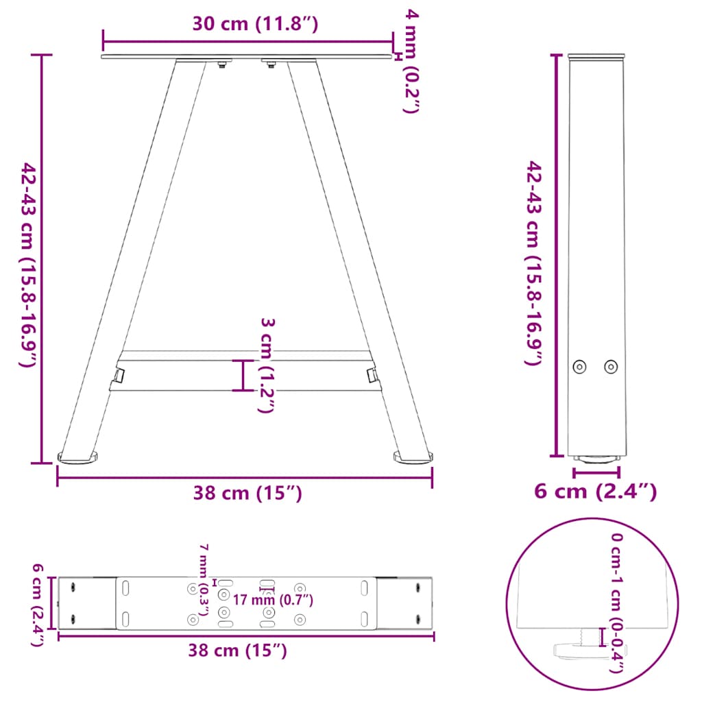 Gambe Tavolino da Caffè a A 2 pz 38x(42-43) cm Acciaio