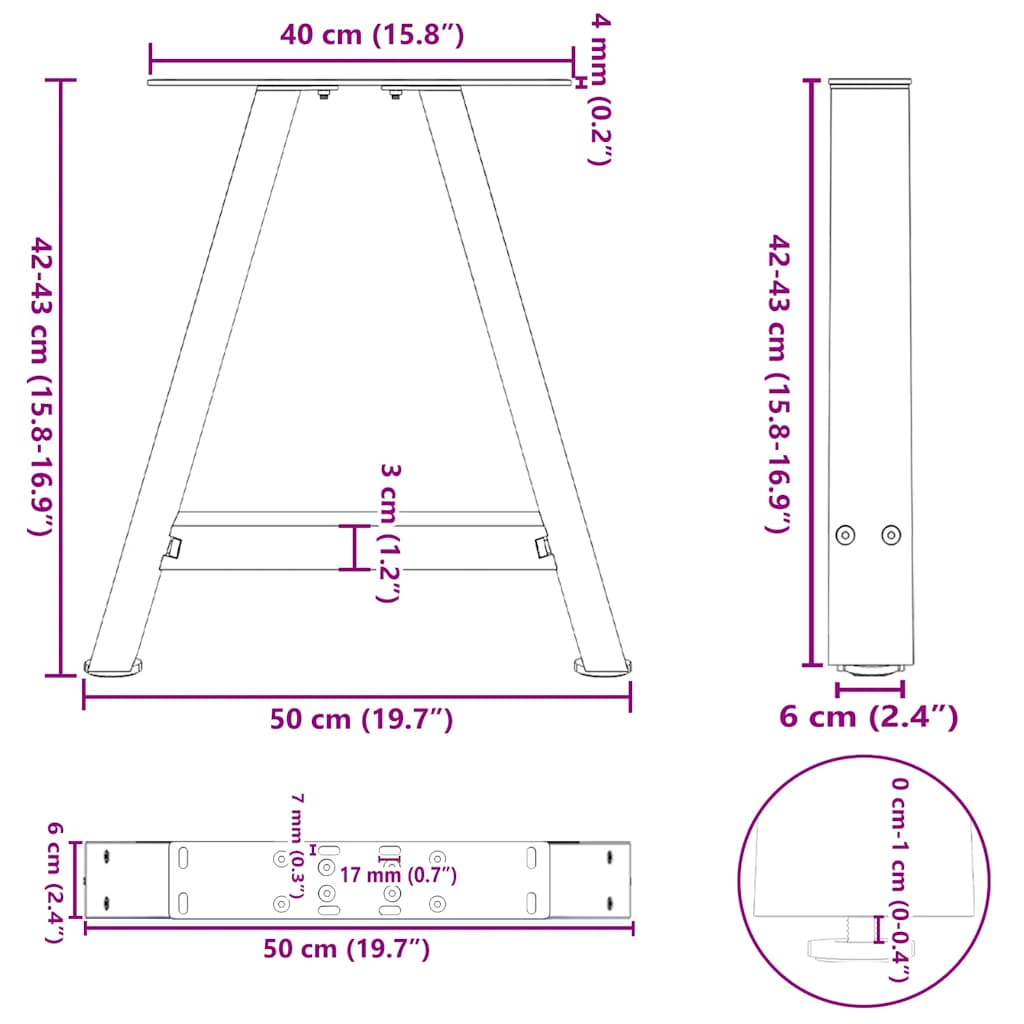 Gambe Tavolino da Caffè a A 2 pz 50x(42-43) cm Acciaio