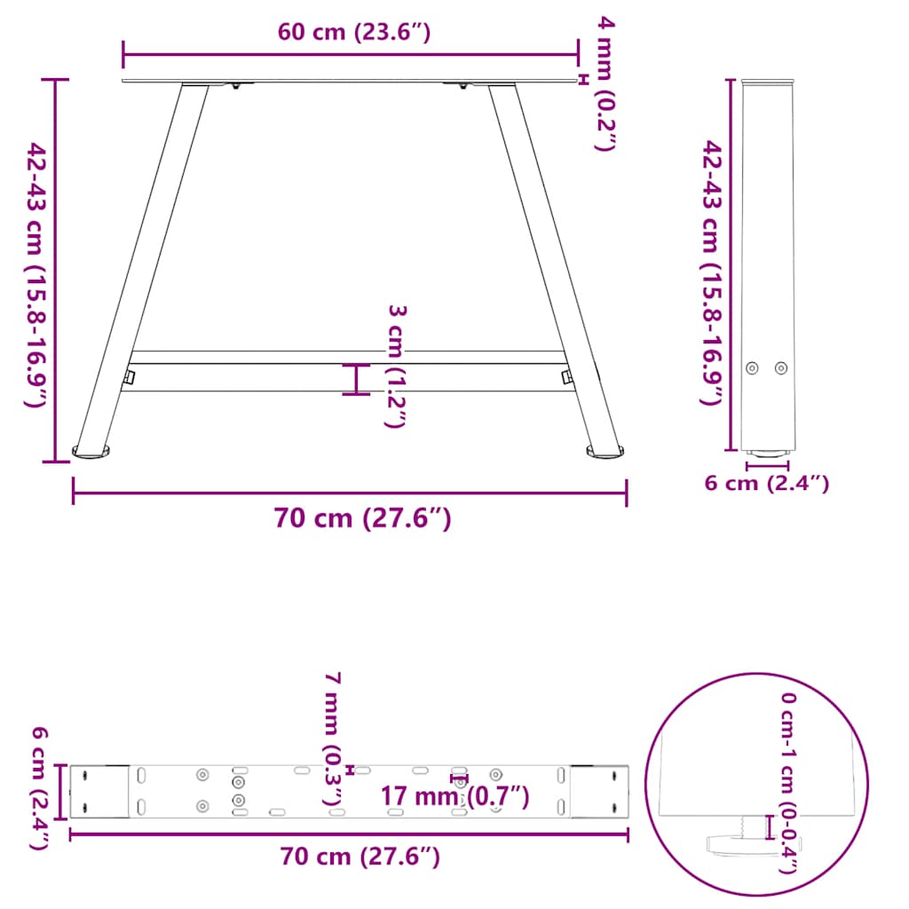Gambe per Tavolino da Caffè a Forma di A 2 pz Nere 70x(42-43) cm Acciaio