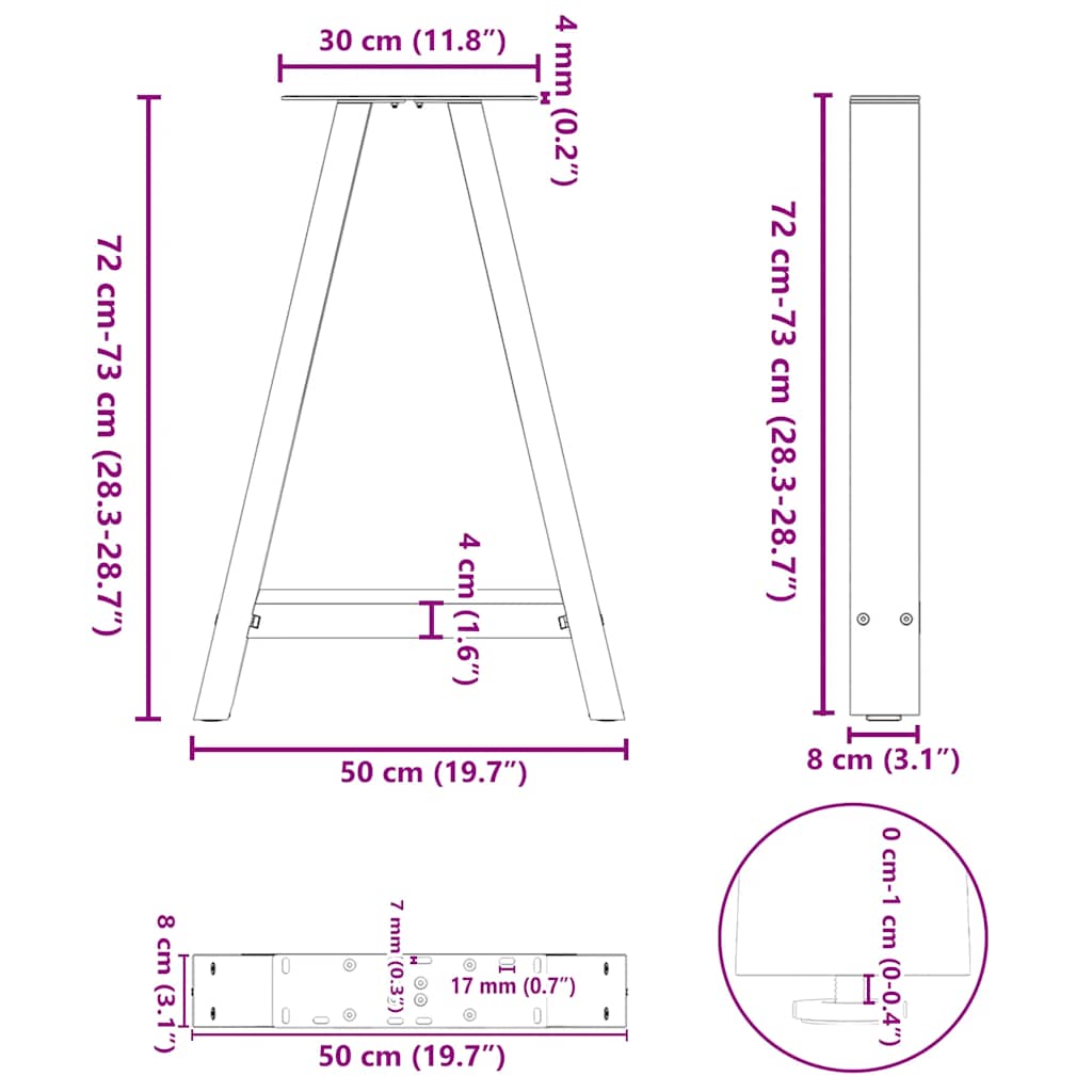 Gambe Tavolino da Caffè a A 2pz Bianco 50x(72-73) cm Acciaio - homemem39