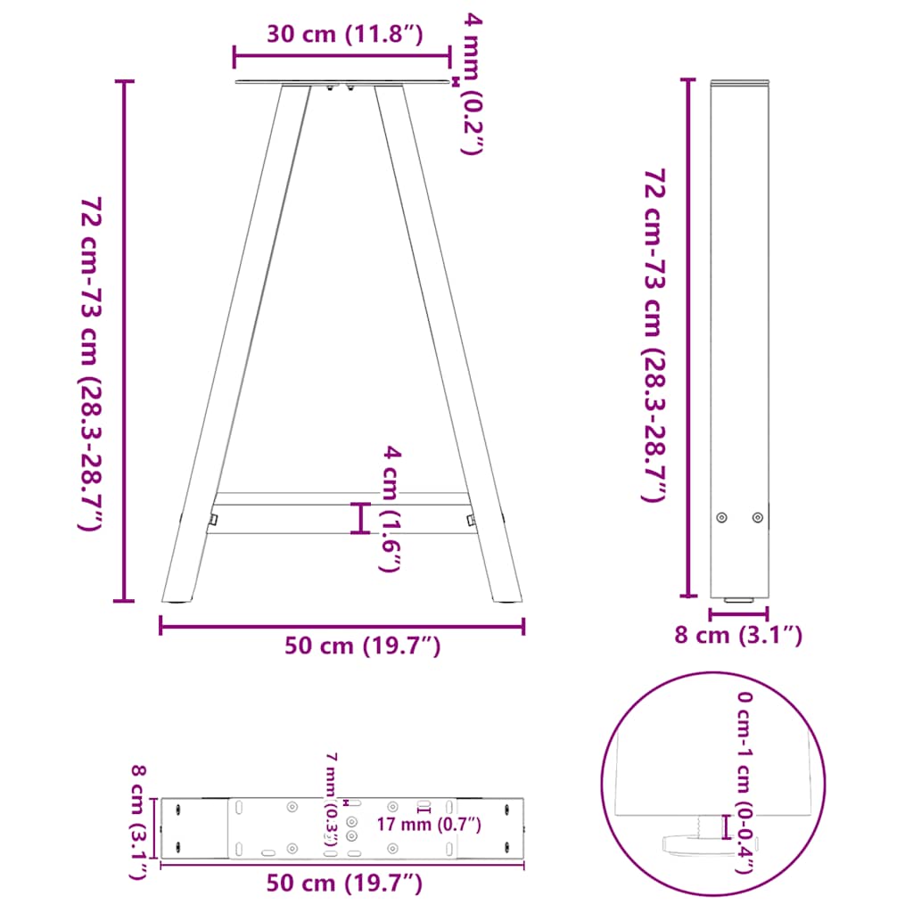Gambe per tavolo da pranzo a forma di A 2 pz Antracite 50x(72-73) cm Acciaio | homemem39
