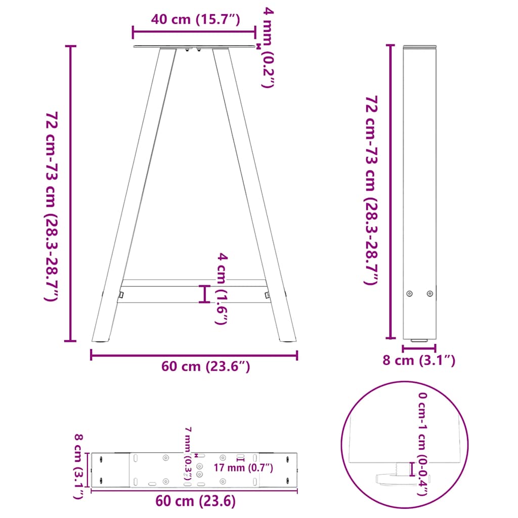 Gambe per tavolo da pranzo a forma di A 2 pz Antracite 60x(72-73) cm Acciaio | homemem39