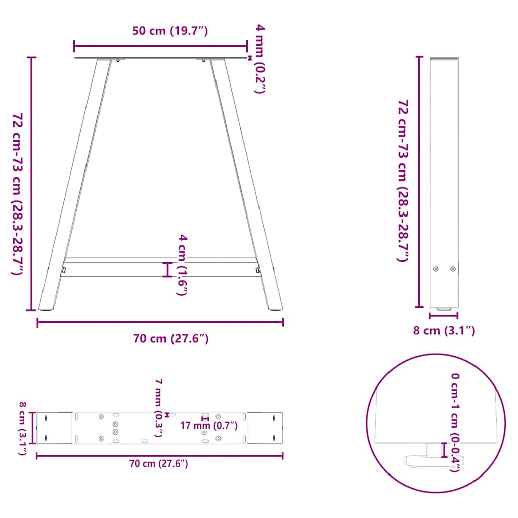 Gambe per tavolo da pranzo a forma di A 2 pz Antracite 70x(72-73) cm Acciaio | homemem39