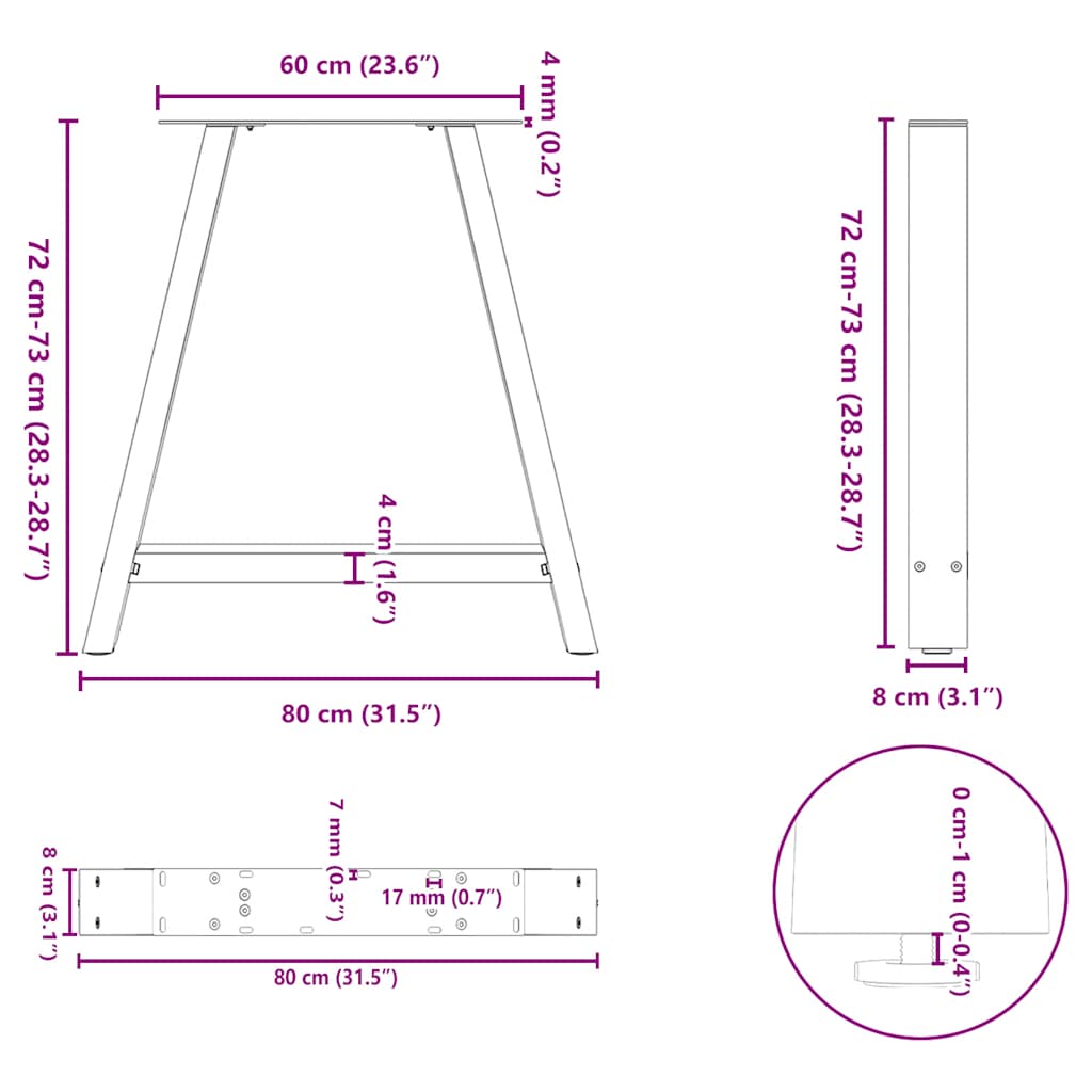 Gambe per tavolo da pranzo a forma di A 2 pz Antracite 80x(72-73) cm Acciaio | homemem39