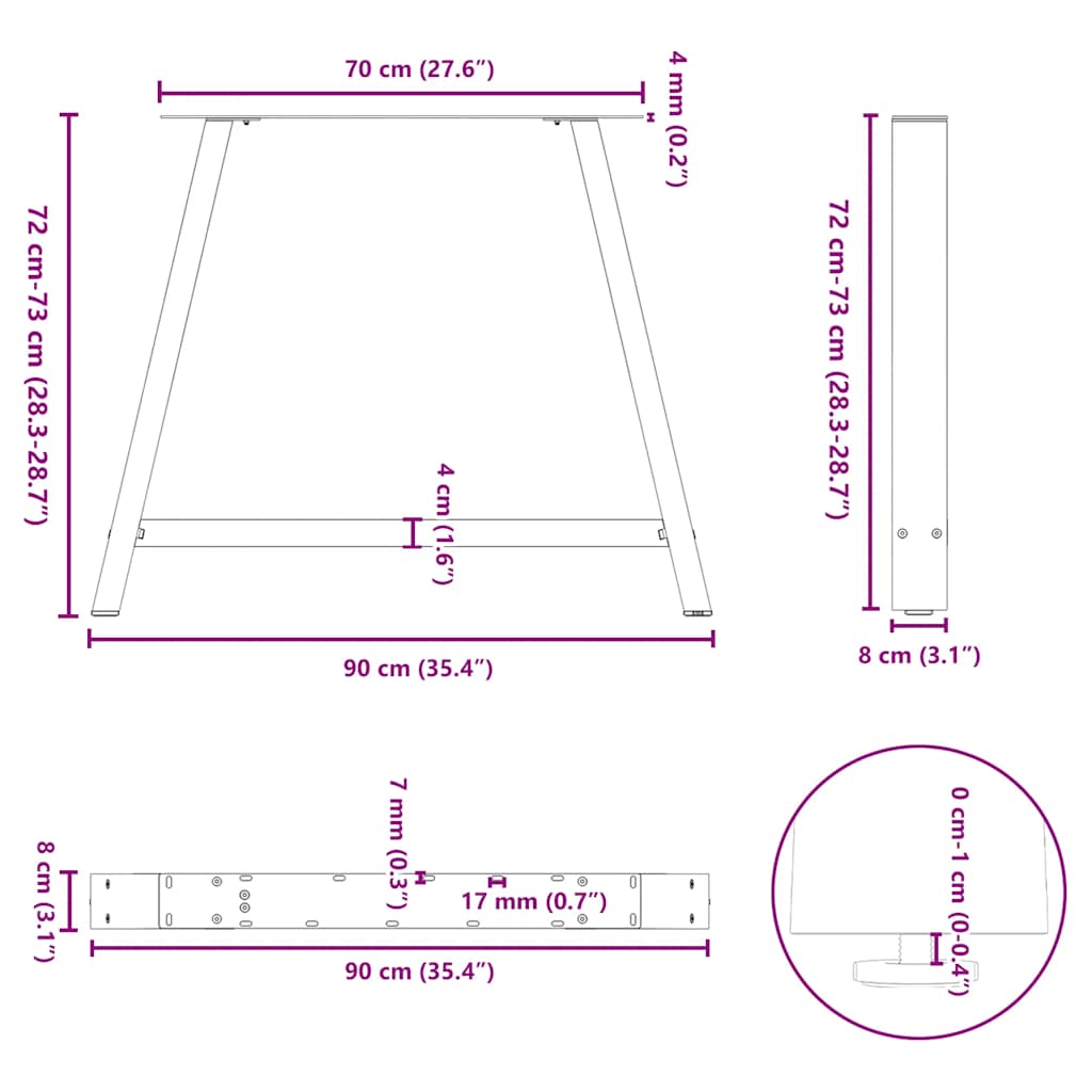 Gambe per tavolo da pranzo a forma di A 2 pz bianche 90x(72-73) cm in acciaio | homemem39