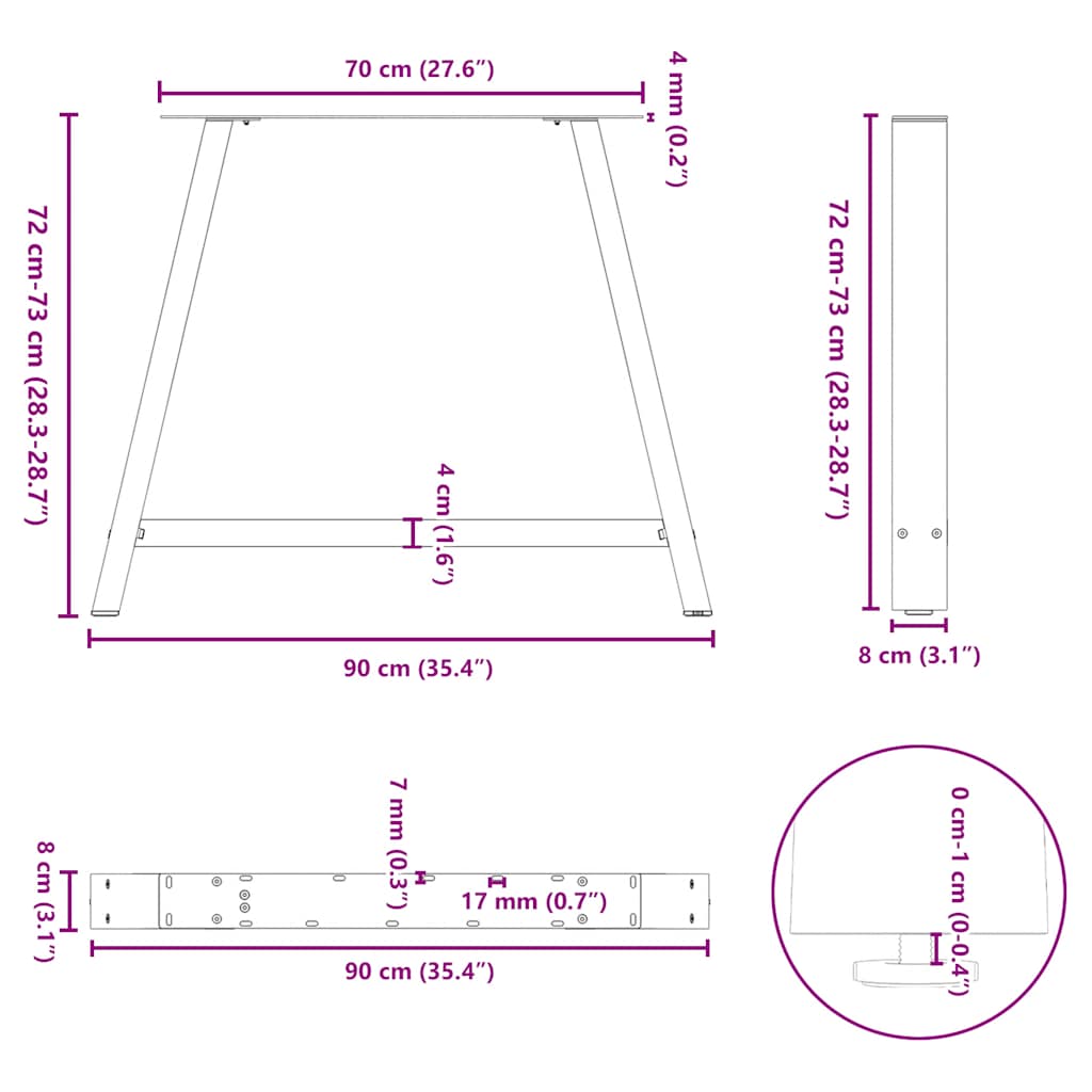 Gambe per tavolo da pranzo a forma di A 2 pz Antracite 90x(72-73) cm Acciaio | homemem39