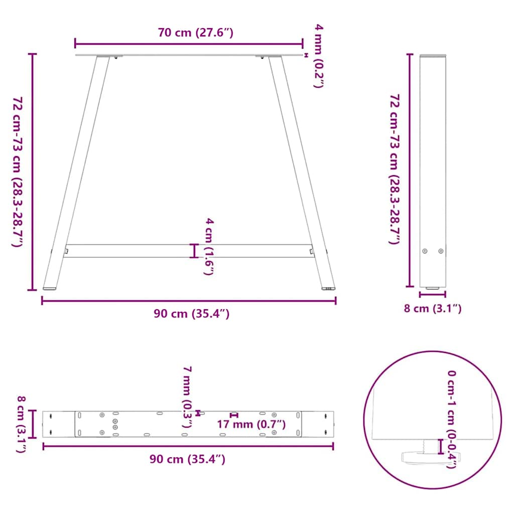 Gambe per tavolo da pranzo a forma di A 2 pz 90x(72-73) cm in acciaio | homemem39
