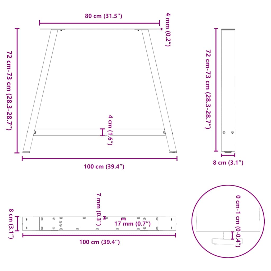 Gambe Tavolino Caffè a A 2pz Antracite 100x(72-73)cm in Acciaio