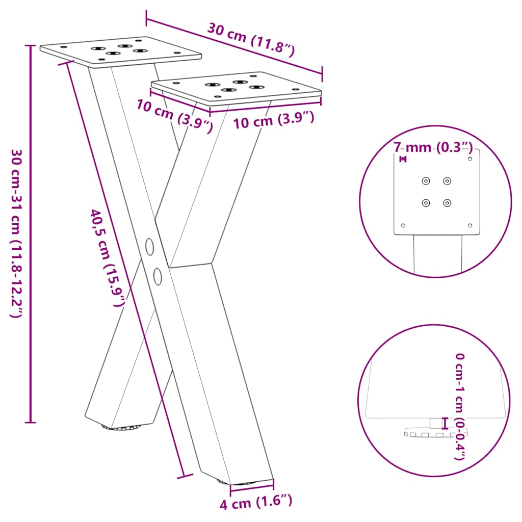 Gambe per Tavolino da Caffè a X 2 pz Nere 30x(30-31) cm Acciaio | homemem39