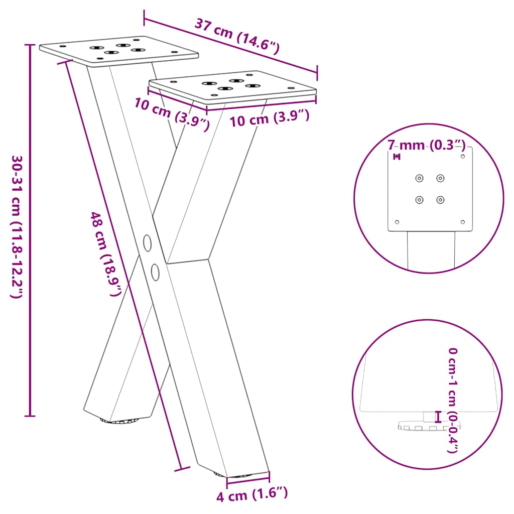 Gambe per Tavolino da Caffè a Forma di X 2 pz Antracite 37x(30-31) cm Acciaio - homemem39