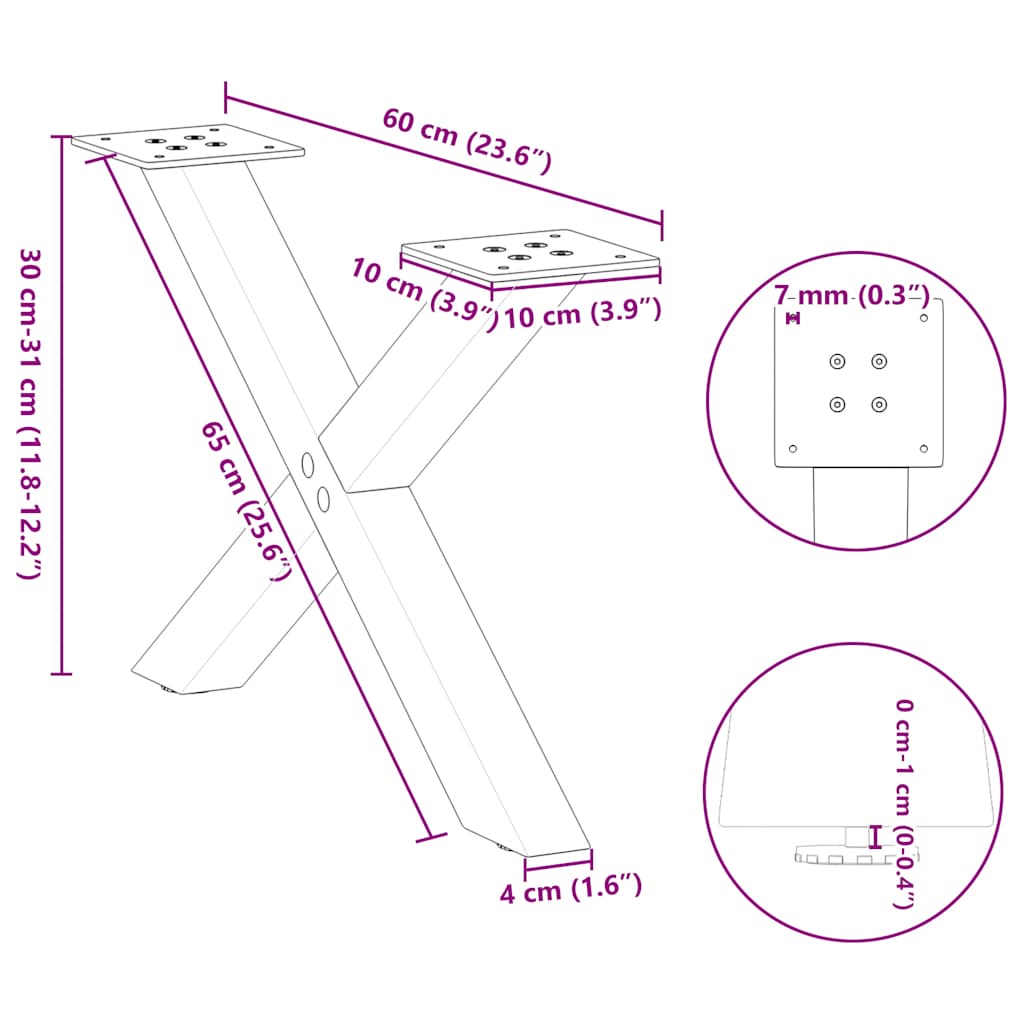 Gambe per Tavolino da Caffè a Forma di X 2 pz Nere 60x(30-31) cm Acciaio | homemem39