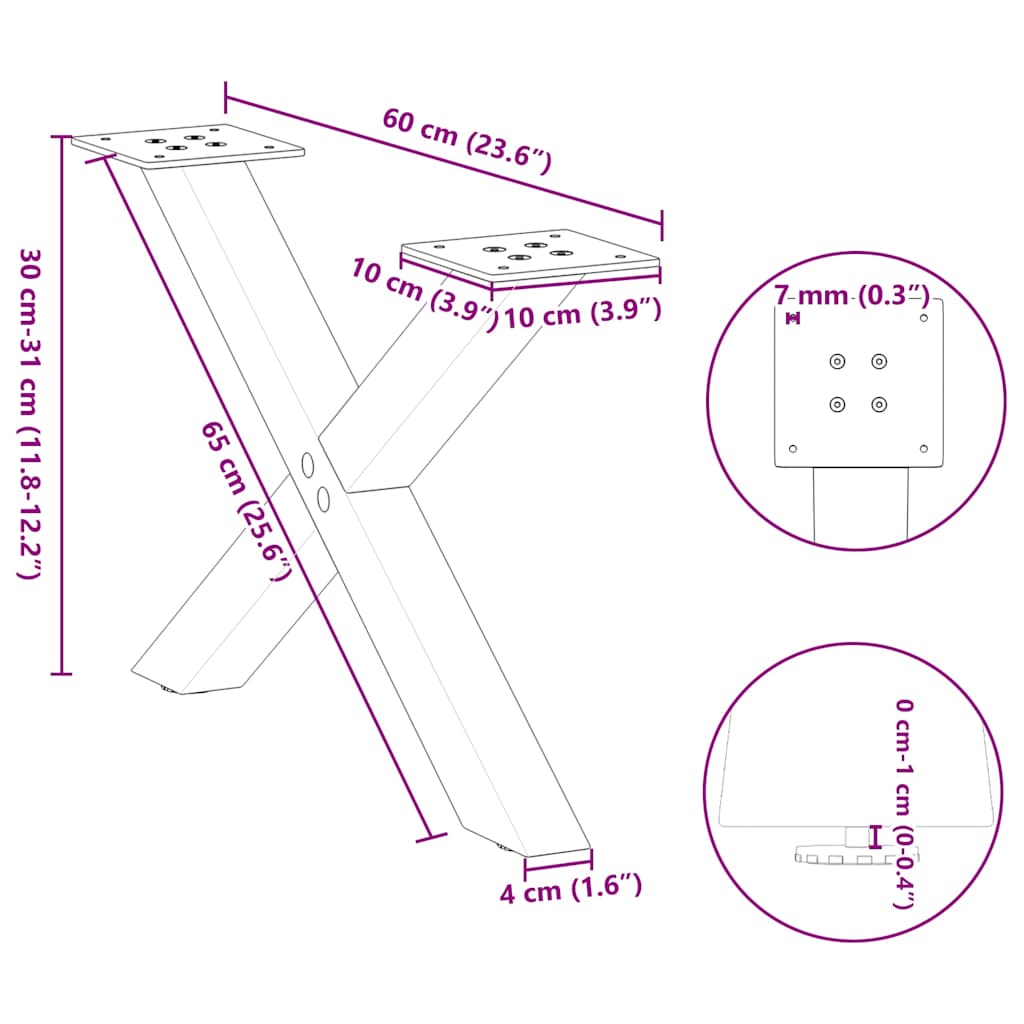 Gambe per Tavolino da Caffè a Forma di X 2 pz Bianche 60x(30-31) cm Acciaio | homemem39