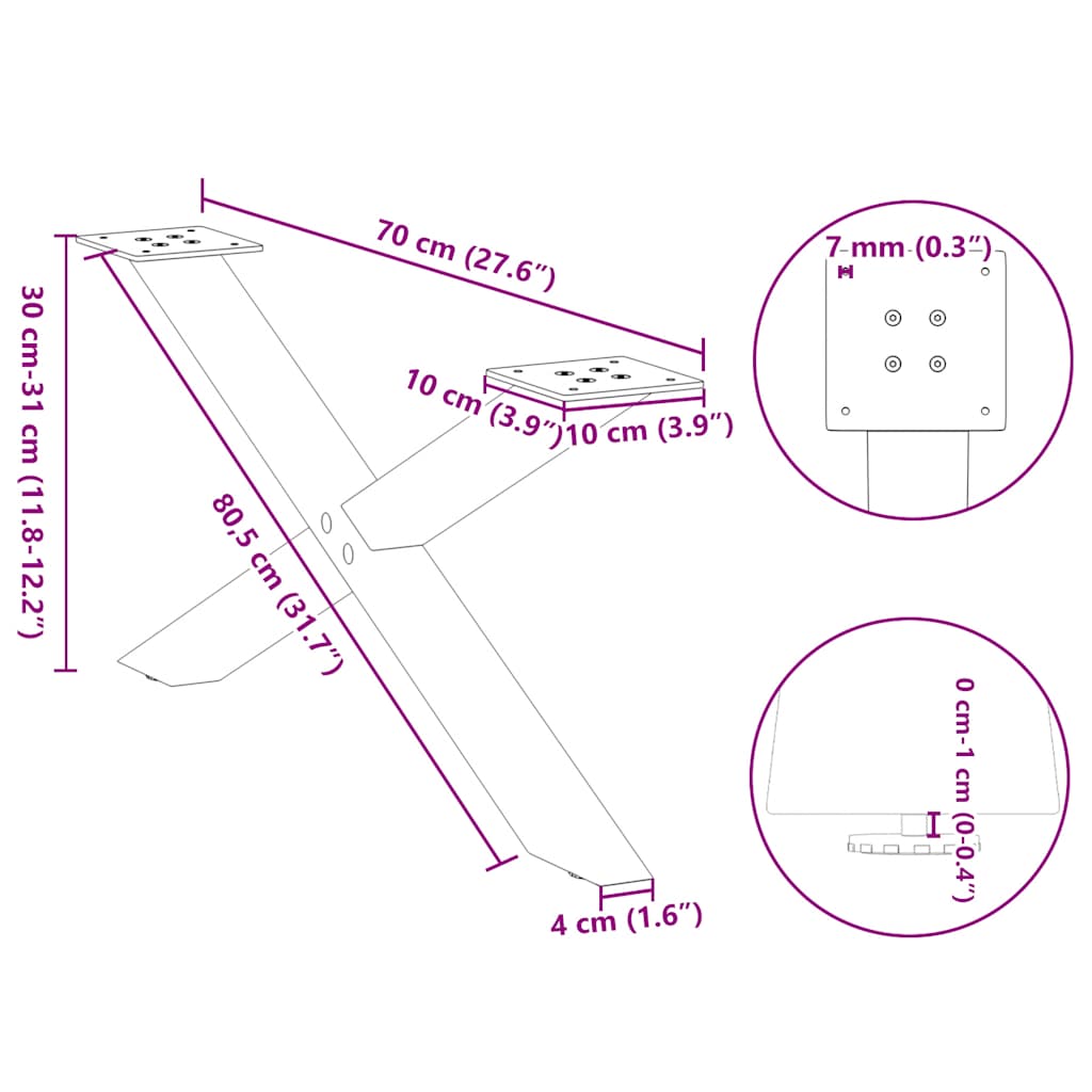 Gambe per Tavolino da Caffè a Forma di X 2 pz Nere 70x(30-31) cm Acciaio | homemem39
