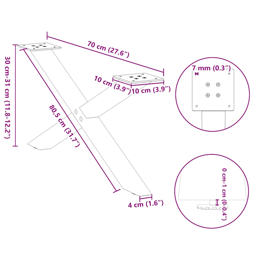 Gambe per Tavolino da Caffè a Forma di X 2 pz Bianche 70x(30-31) cm Acciaio | homemem39