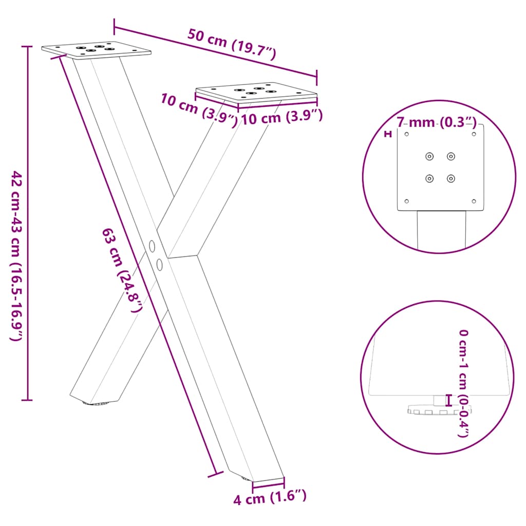 Gambe per Tavolino da Caffè a Forma di X 2 pz Antracite 50x(42-43) cm Acciaio | homemem39