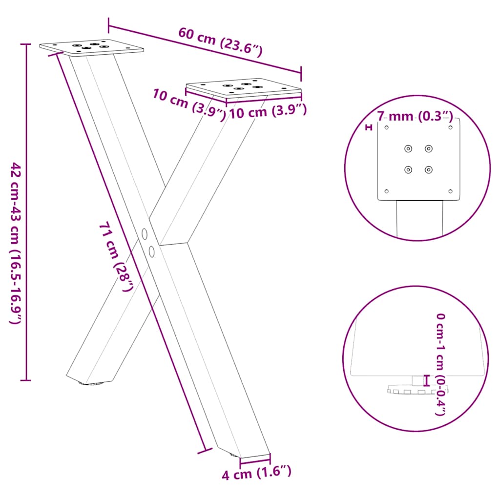 Gambe per Tavolino da Caffè a Forma di X 2 pz Nere 60x(42-43) cm Acciaio | homemem39
