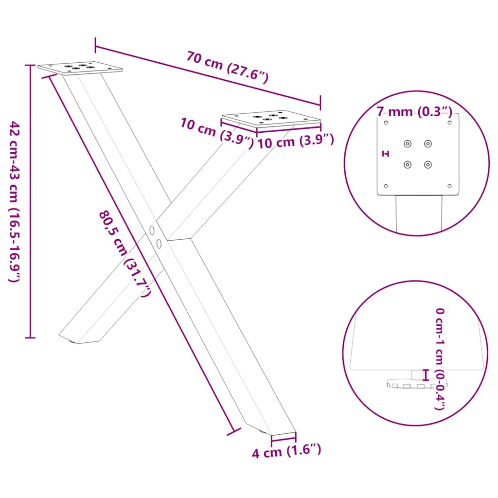 Gambe per Tavolino da Caffè a Forma di X 2 pz Nere 70x(42-43) cm Acciaio | homemem39