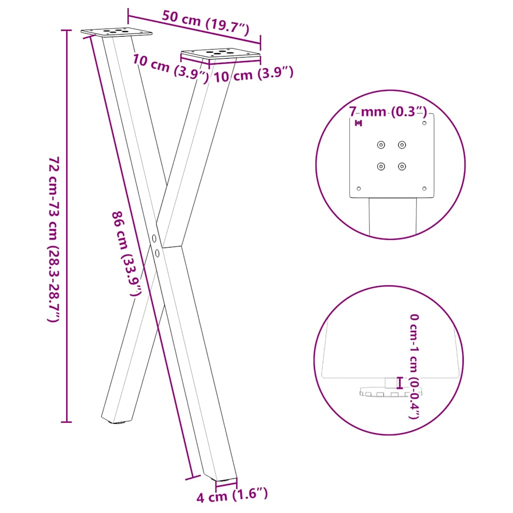 Gambe per tavolo da pranzo a forma di X 2 pz bianche 50x(72-73) cm in acciaio | homemem39