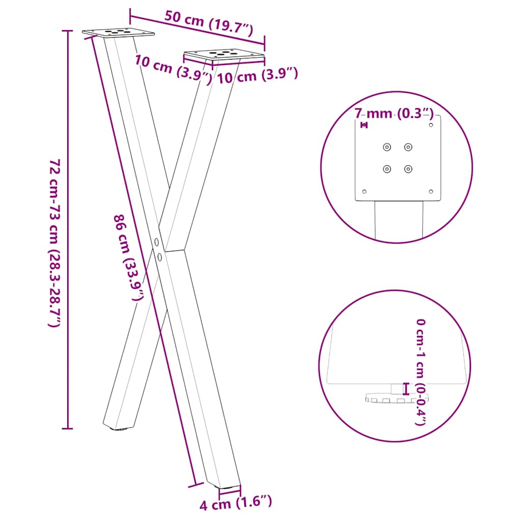 Gambe Tavolo Pranzo a X 2 pz Antracite 50x(72-73) cm Acciaio - homemem39