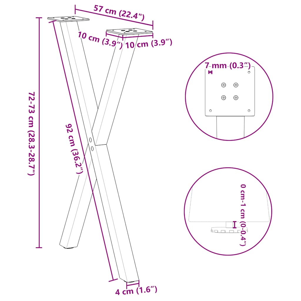 Gambe per tavolo da pranzo a forma di X 2 pz nere 57x(72-73) cm in acciaio | homemem39
