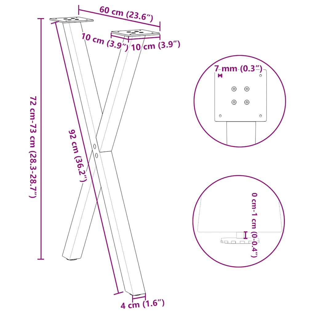 Gambe Tavolo Pranzo a X 2 pz Antracite 57x(72-73) cm Acciaio - homemem39