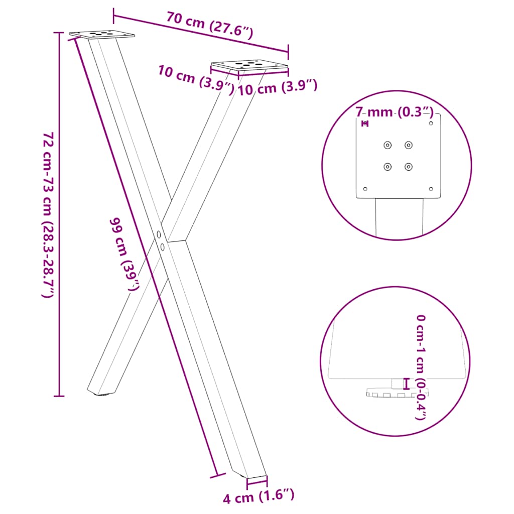 Gambe per tavolo da pranzo a forma di X 2 pz Antracite 70x(72-73) cm Acciaio | homemem39