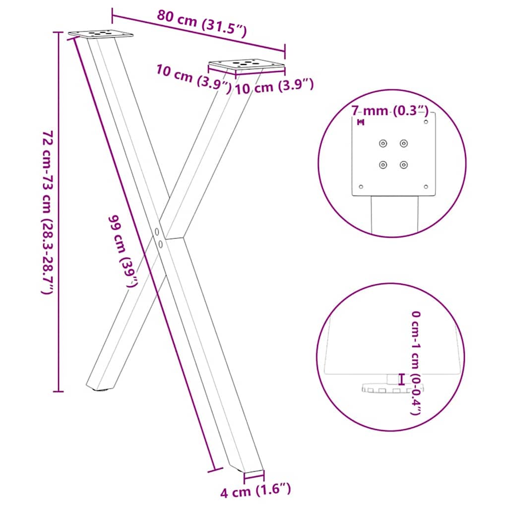 Gambe per tavolo da pranzo a forma di X 2 pz bianche 80x(72-73) cm in acciaio | homemem39