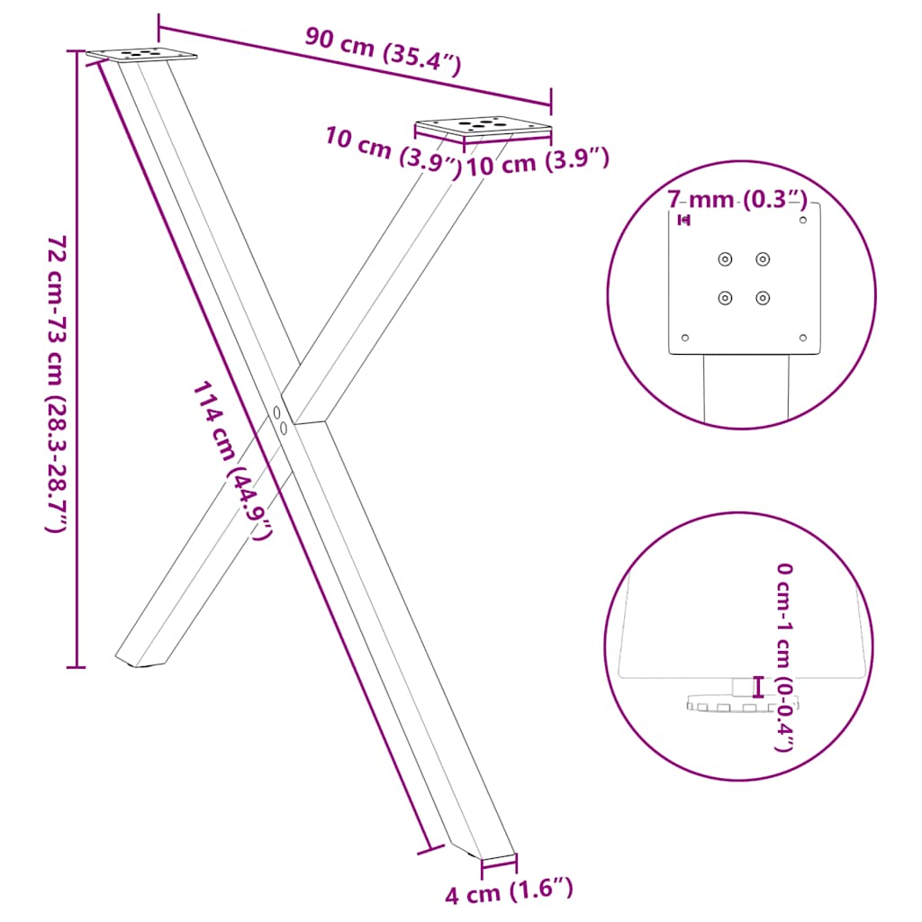 Gambe per tavolo da pranzo a forma di X 2 pz nere 90x(72-73) cm in acciaio | homemem39