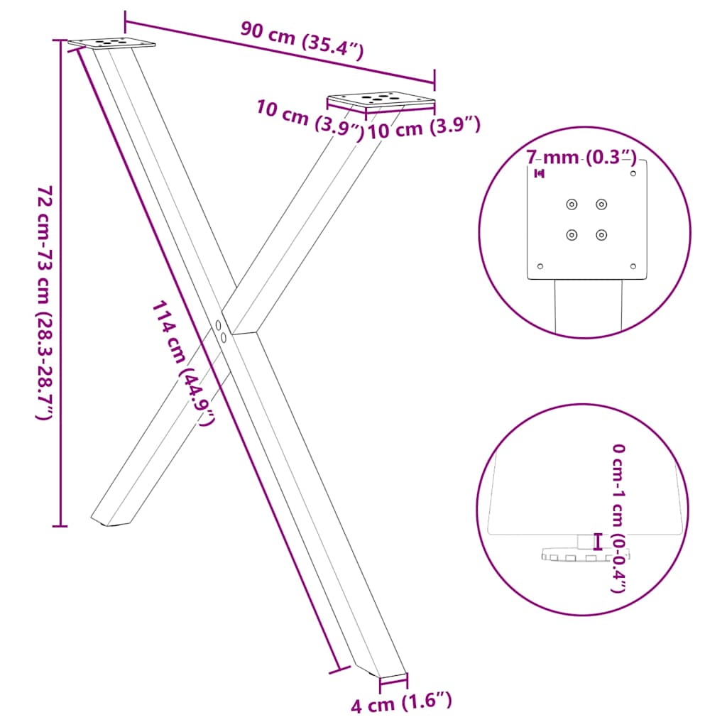 Gambe per tavolo da pranzo a forma di X 2 pz in acciaio naturale 90x(72-73) cm | homemem39