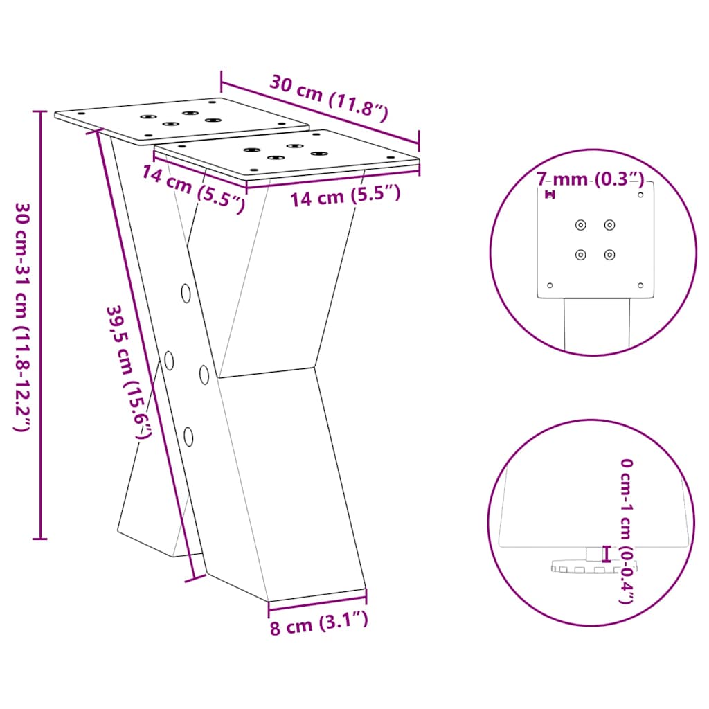Gambe per Tavolino da Caffè a Forma di X 2 pz Bianche 30x(30-31) cm Acciaio | homemem39