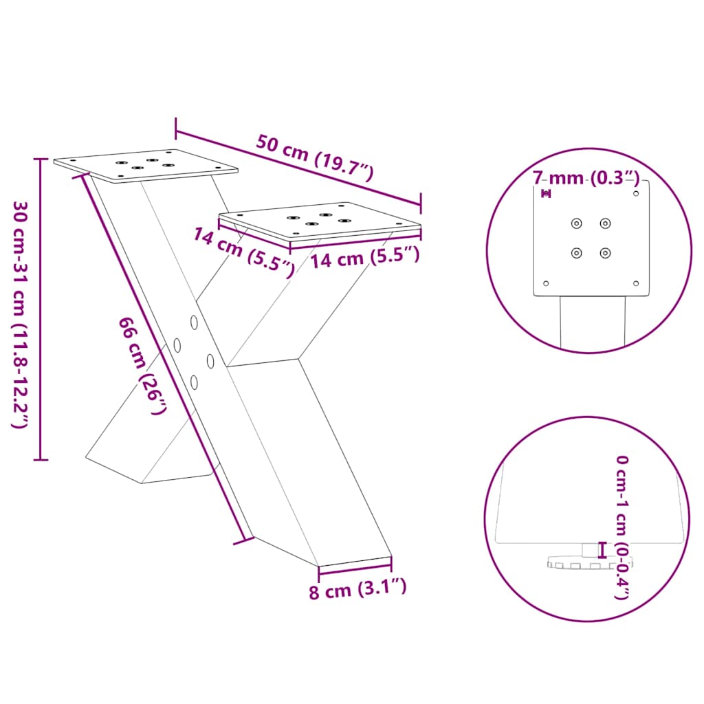 Gambe Tavolino da Caffè a X 2 pz Nero 50x(30-31) cm in Acciaio - homemem39
