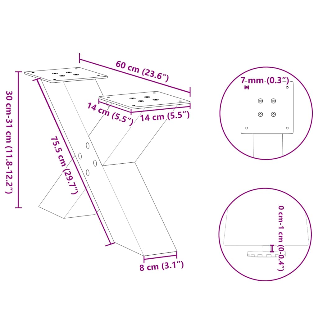 Gambe per Tavolino da Caffè a Forma di X 2 pz Bianche 60x(30-31) cm Acciaio | homemem39