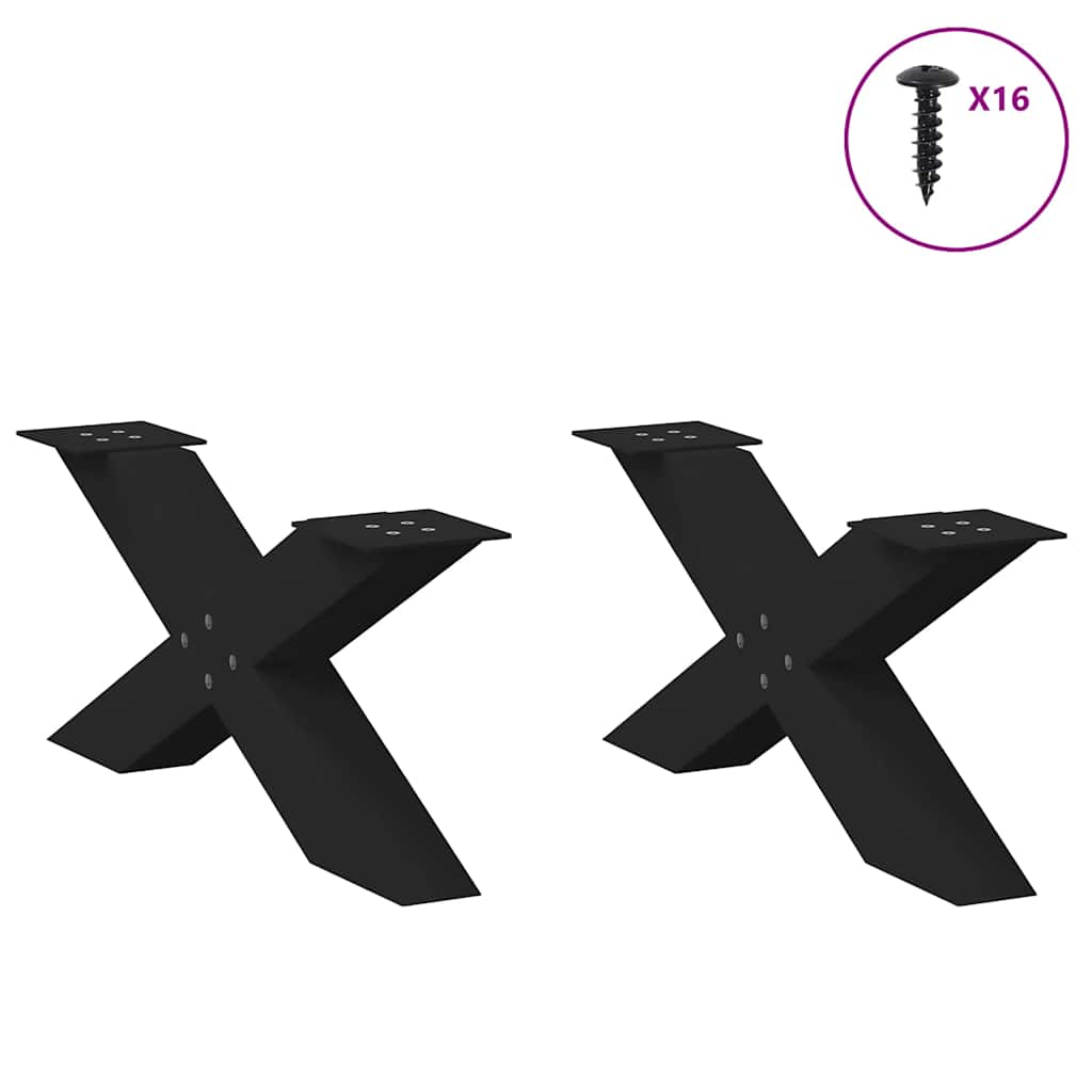 Gambe Tavolino da Caffè a X 2 pz Nero 70x(30-31) cm in Acciaio - homemem39