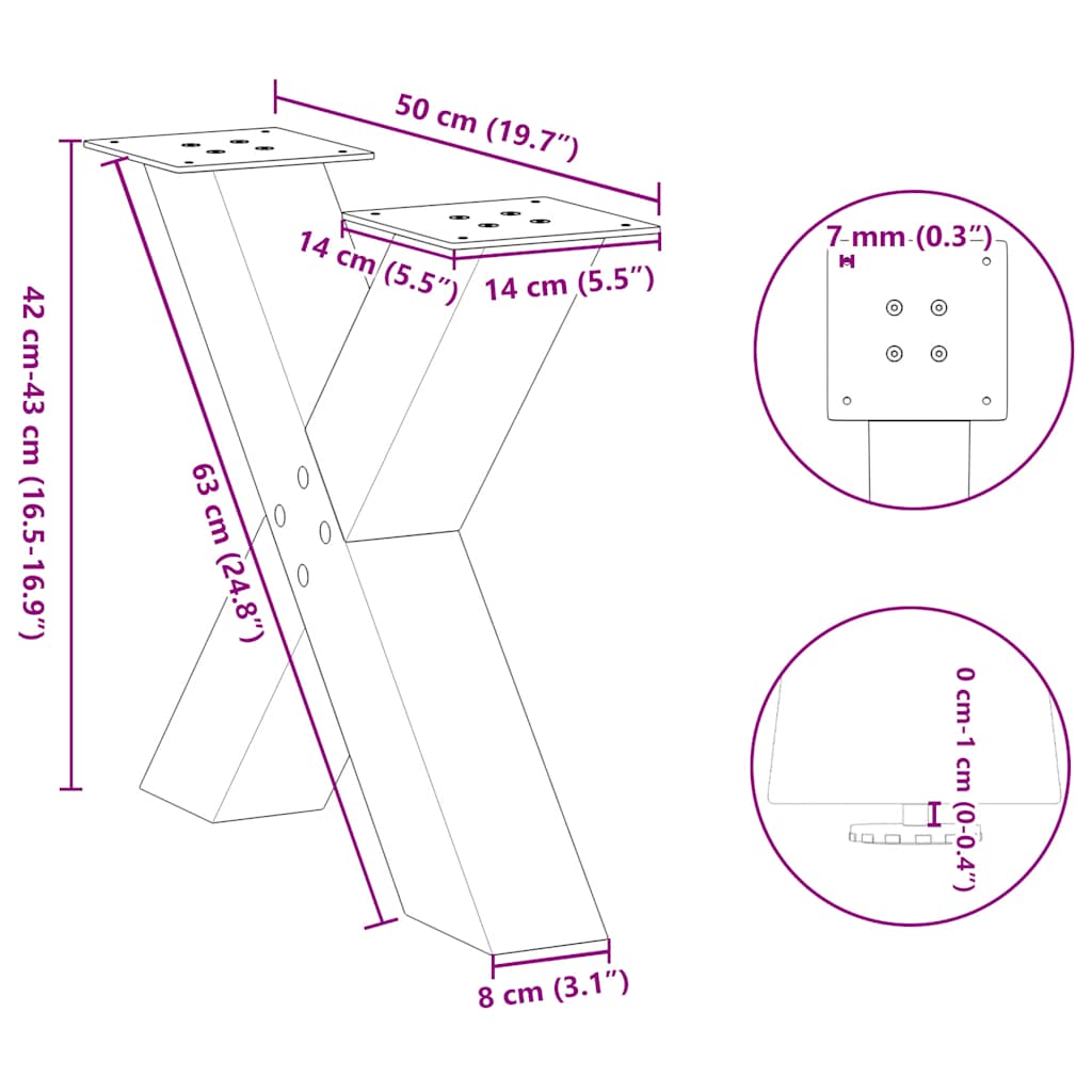 Gambe per Tavolino da Caffè a Forma di X 2 pz Acciaio Naturale 50x(42-43) cm Acciaio | homemem39