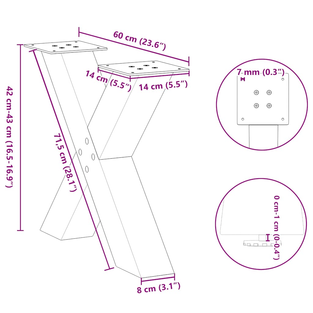 Gambe per Tavolino da Caffè a Forma di X 2 pz Nere 60x(42-43) cm Acciaio | homemem39