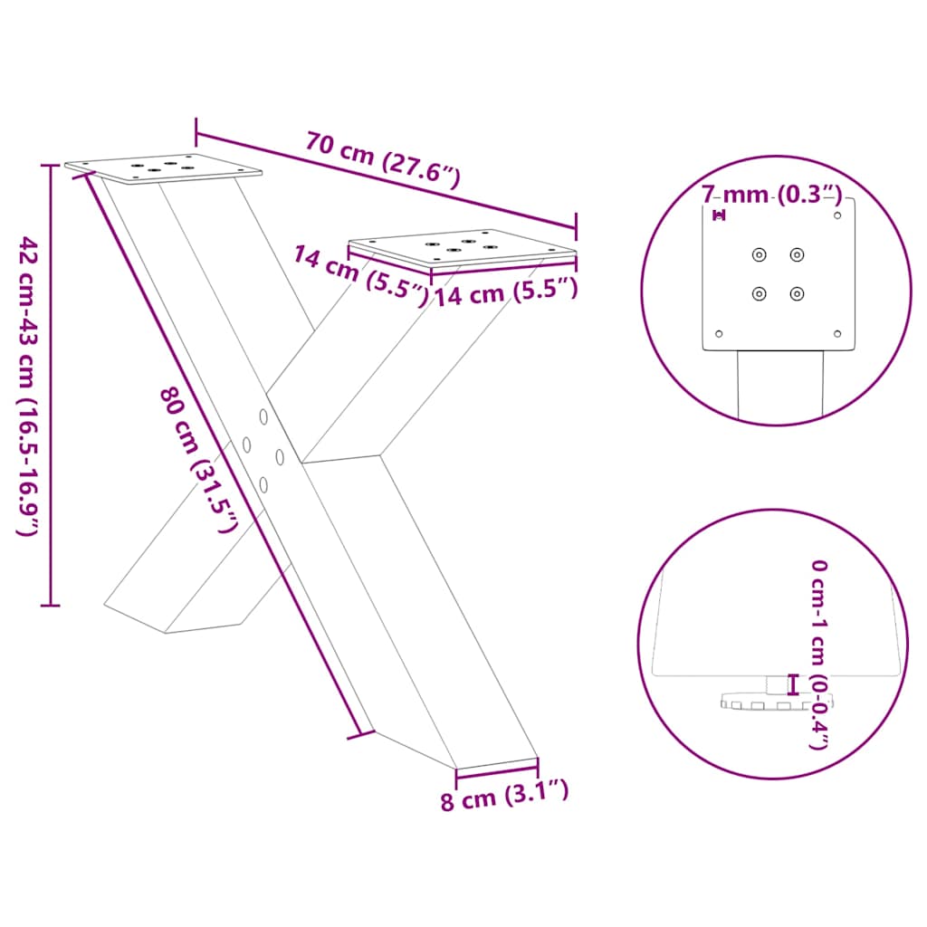 Gambe per Tavolino da Caffè a Forma di X 2 pz Acciaio Naturale 70x(42-43) cm Acciaio | homemem39