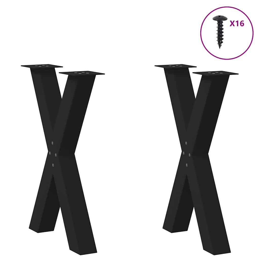 Gambe Tavolo Pranzo a Forma X 2 pz Nero 60x(72-73) cm Acciaio - homemem39
