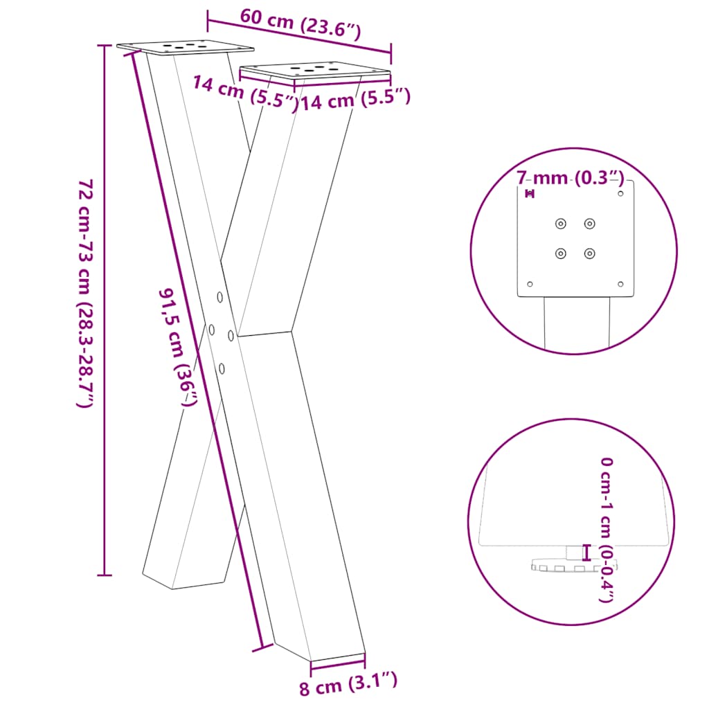 Gambe Tavolo Pranzo a X 2 pz Antracite 60x(72-73) cm Acciaio - homemem39