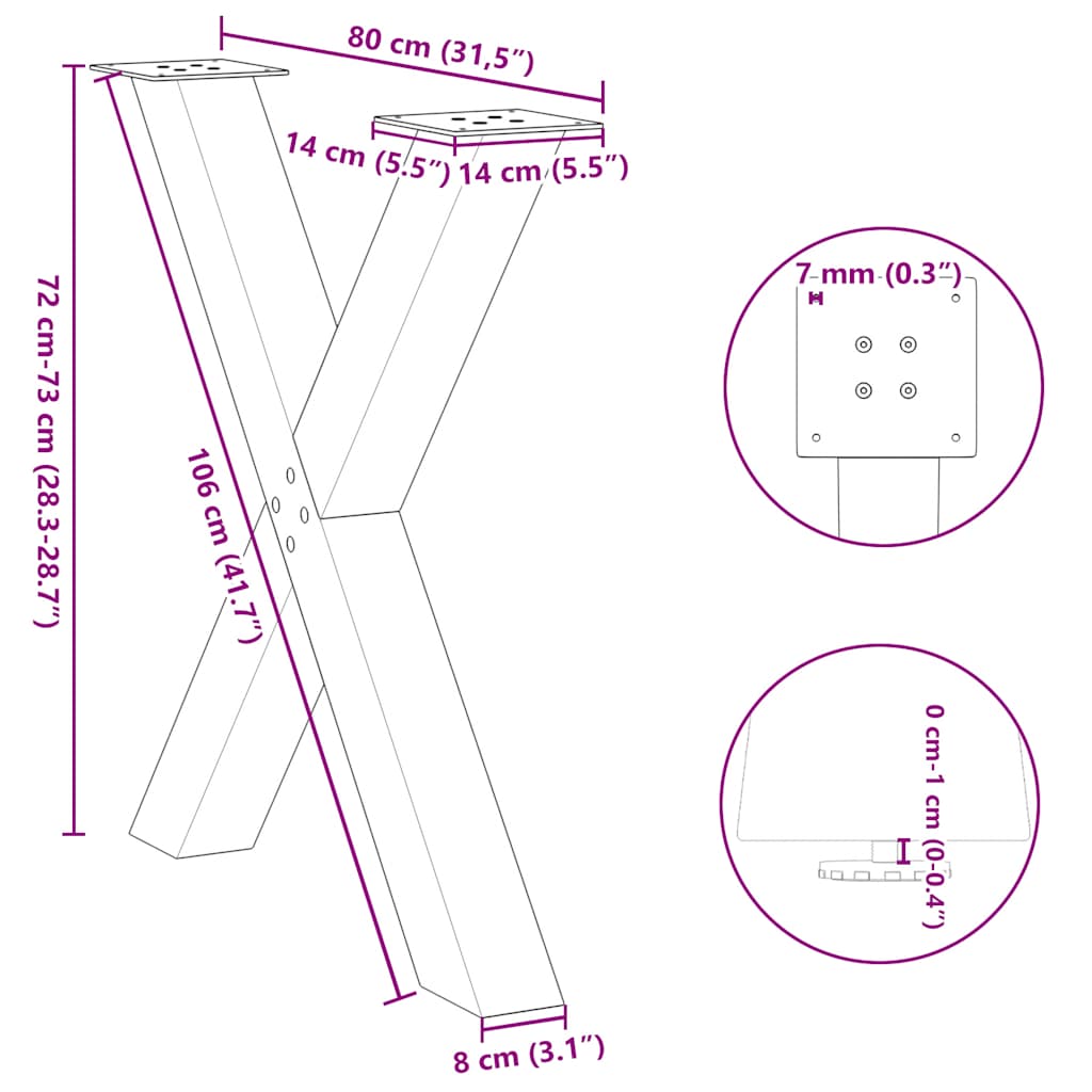 Gambe per tavolo da pranzo a forma di X 2 pz bianche 80x(72-73) cm in acciaio | homemem39