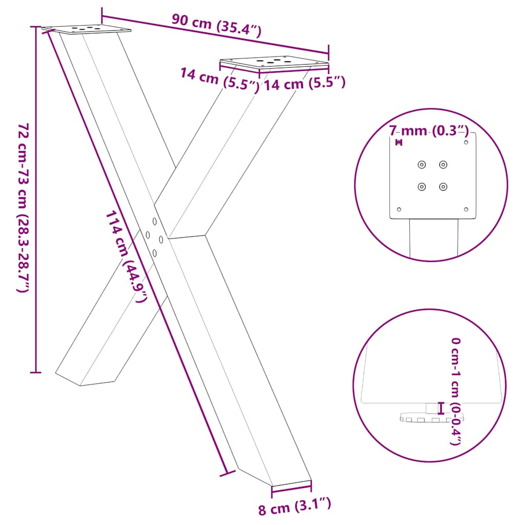 Gambe per tavolo da pranzo a forma di X 2 pz nere 90x(72-73) cm in acciaio | homemem39