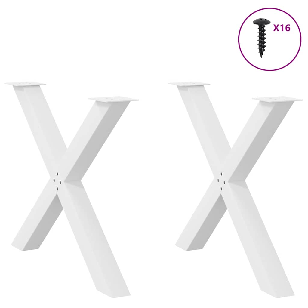 Gambe Tavolo Pranzo Forma X 2pz Bianco 90x(72-73)cm Acciaio